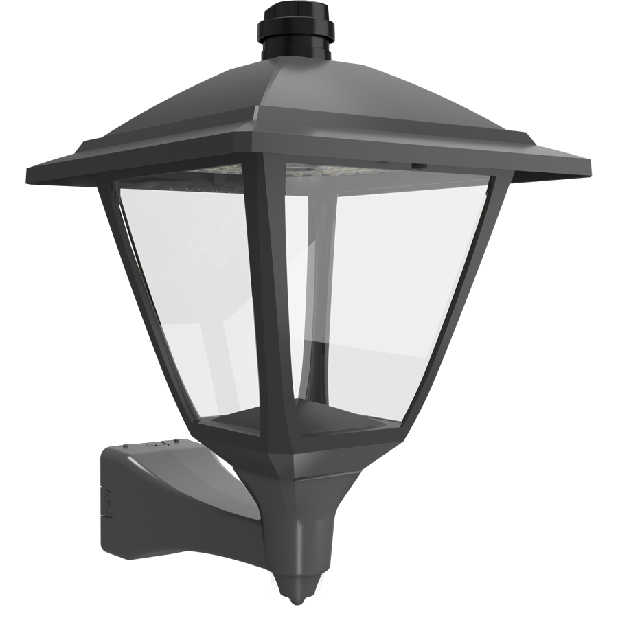 RAB HTG-SWM/480/7PRS Heritage Square Outdoor Wall Sconce – 60W-120W Selectable – Type III/Type V Distribution – 3000K/4000K/5000K Selectable – 5089-15401 Lumens – 480V – NEMA 7-Pin Photocontrol Receptacle – Bronze Finish