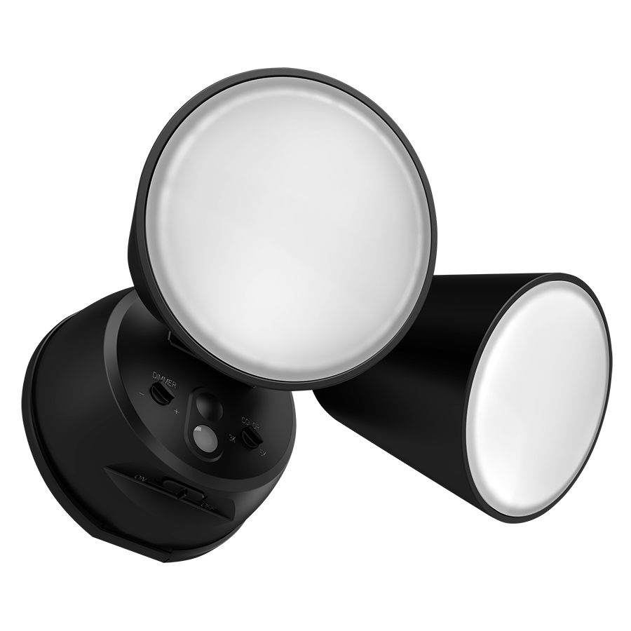 RAB L2XB LUMINATOR Dual Head Flood Light – 20W – Selectable 3000K/4000K/5000K – 2000-2094 Lumens – 120V – No PIR Sensor – Black Finish