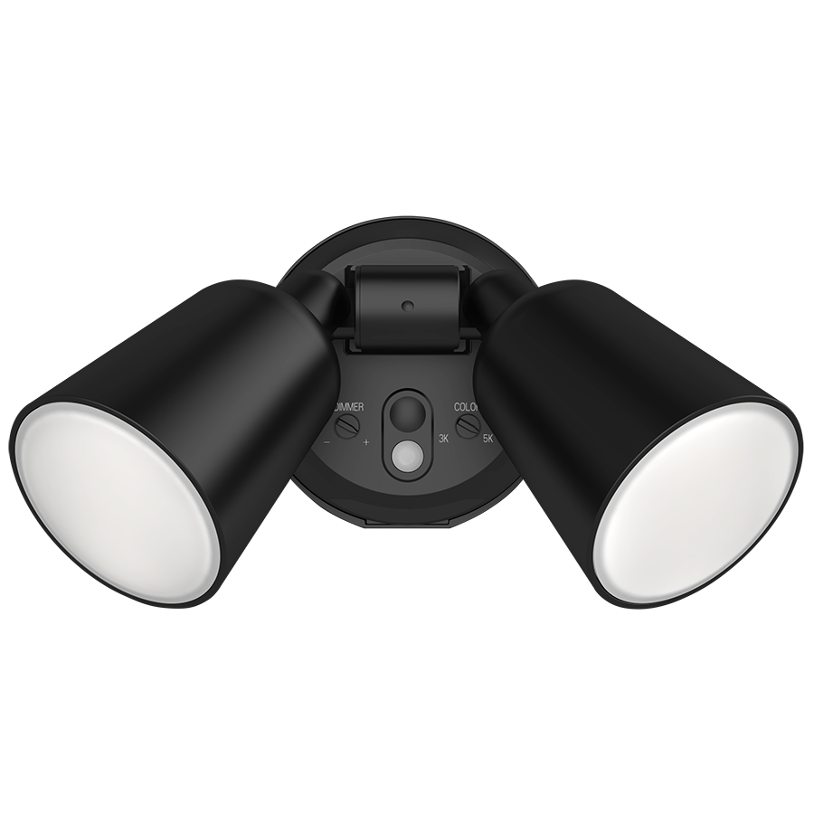 RAB L2XB LUMINATOR Dual Head Flood Light – 20W – Selectable 3000K/4000K/5000K – 2000-2094 Lumens – 120V – No PIR Sensor – Black Finish