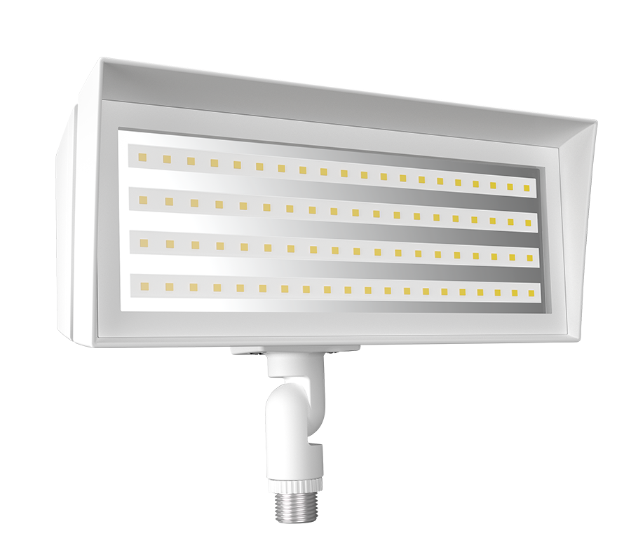 RAB FFLEDSYW/PCU FFLED Field-Adjustable Small LED Flood Light – 18W/26W/39W Selectable – 3000K – 2515-6048 Lumens – 120-277V – Photocell – Knuckle Mount – White Finish