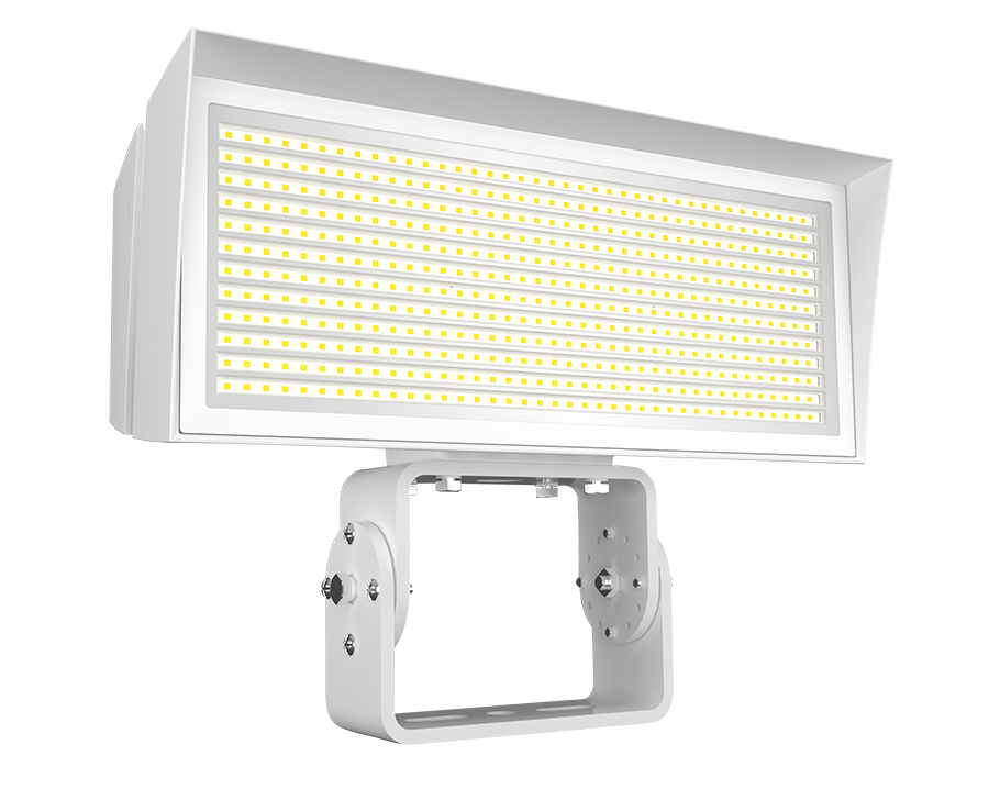 RAB FFLEDLYTW/7PR FFLED Field-Adjustable Large LED Flood Light – 120W/180W/230W Selectable – 3000K – 17411-36140 Lumens – 120-277V – NEMA 7-Pin Receptacle – Trunnion Mount – White Finish