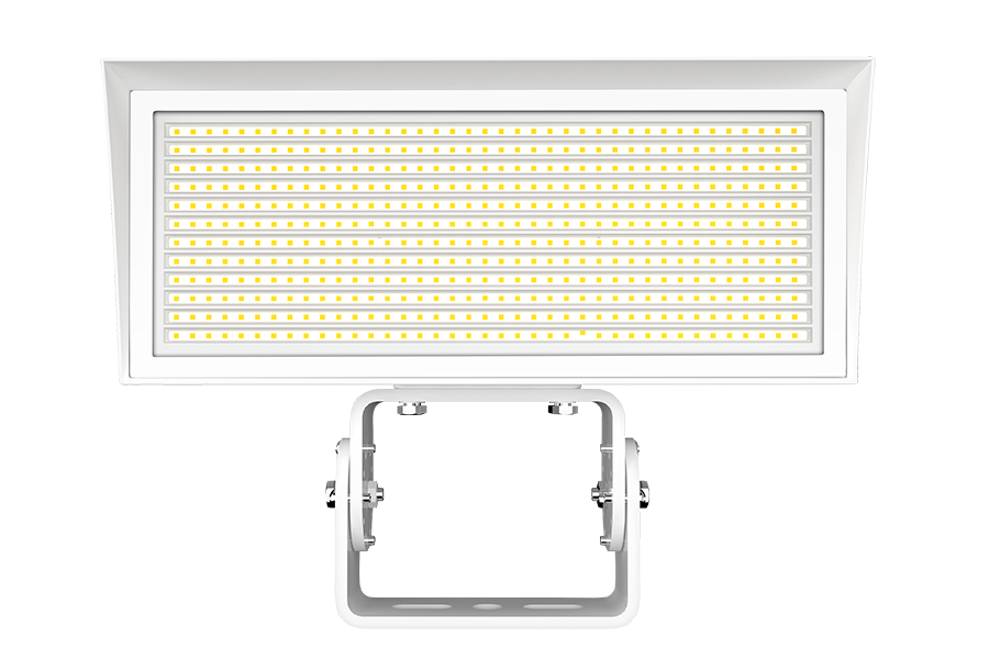 RAB FFLEDLYTW/7PR FFLED Field-Adjustable Large LED Flood Light – 120W/180W/230W Selectable – 3000K – 17411-36140 Lumens – 120-277V – NEMA 7-Pin Receptacle – Trunnion Mount – White Finish