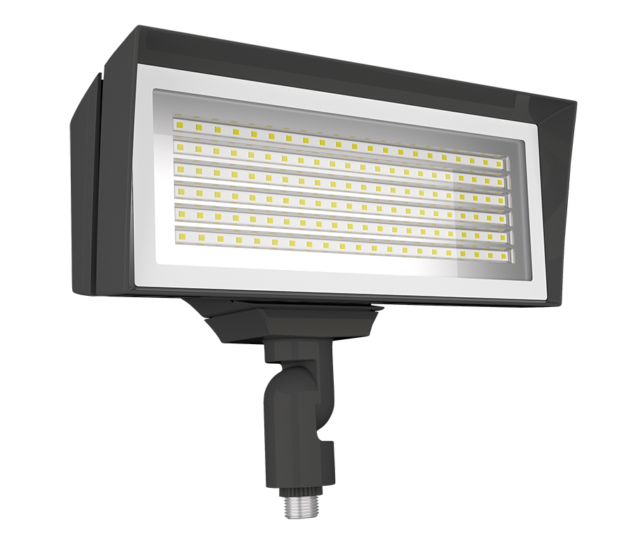 RAB FFLEDMY/7PR FFLED Field-Adjustable Medium LED Flood Light – 52W/80W Selectable – 3000K – 7467-9758 Lumens – 120-277V – NEMA 7-Pin Receptacle – Knuckle Mount – Bronze Finish