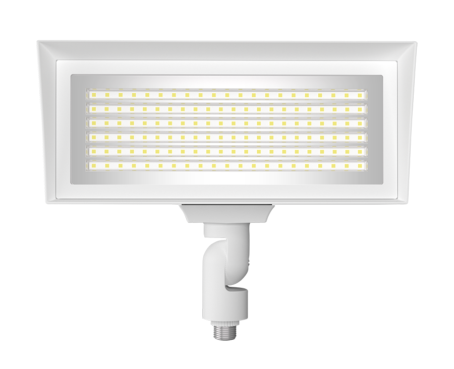RAB FFLEDMW FFLED Field-Adjustable Medium LED Flood Light – 52W/80W Selectable – 4000K/5000K Selectable – 8138-10813 Lumens – 120-277V – Knuckle Mount – White Finish