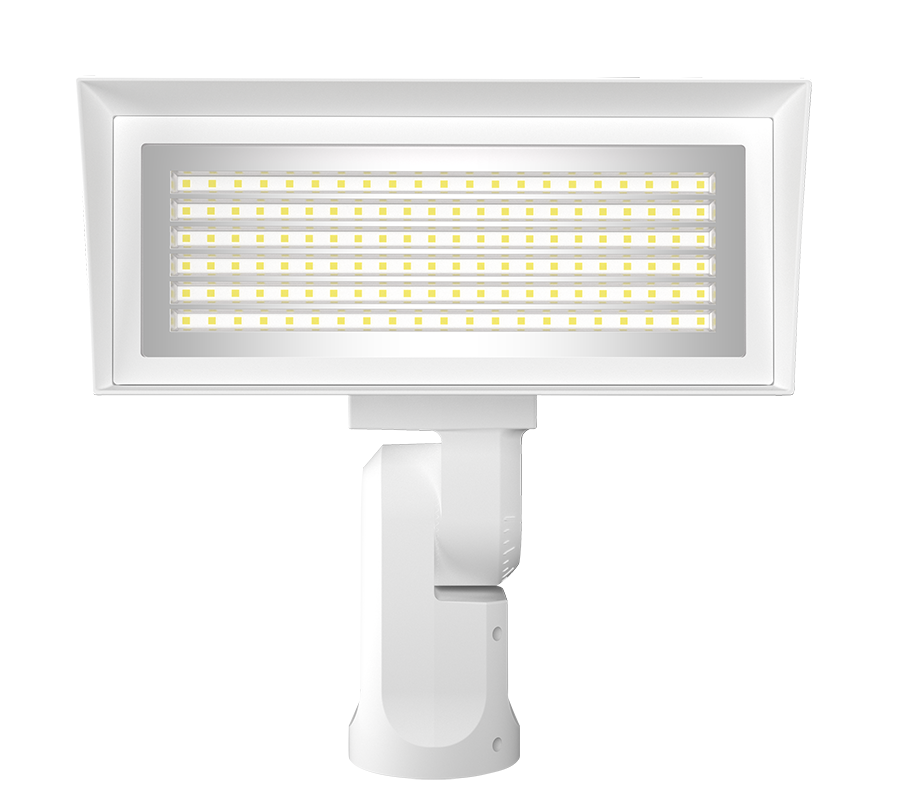 RAB FFLEDMYSFW/7PR FFLED Field-Adjustable Medium LED Flood Light – 52W/80W Selectable – 3000K – 7467-9758 Lumens – 120-277V – NEMA 7-Pin Receptacle – Slipfitter Mount – White Finish