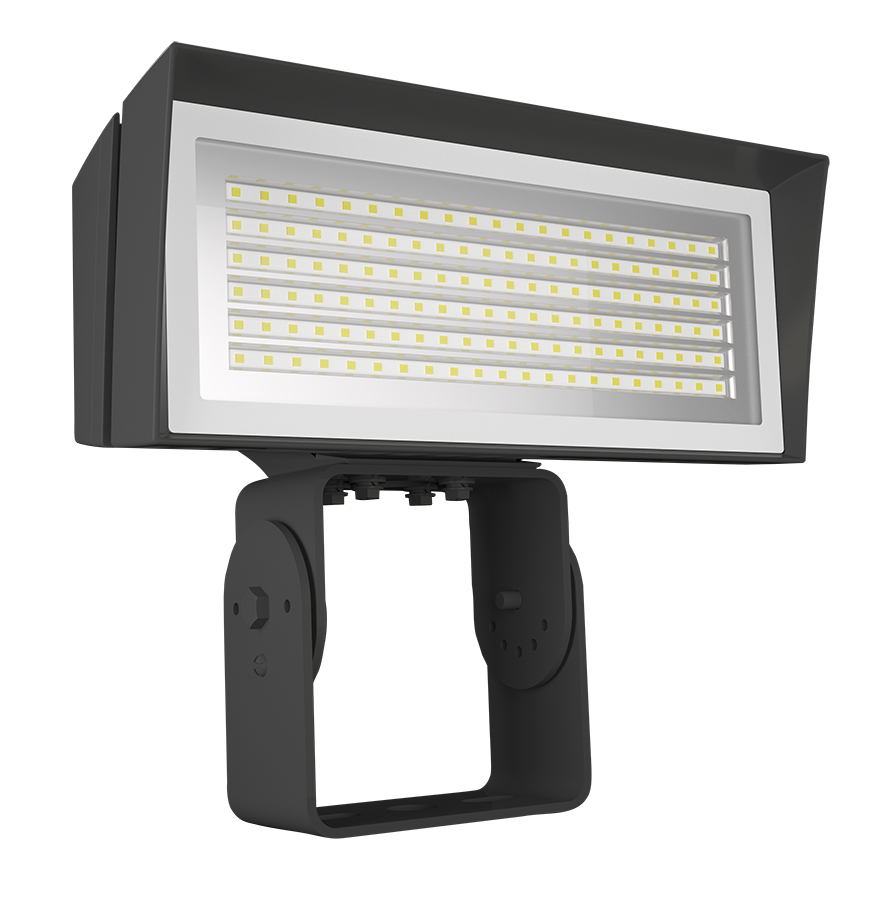 RAB FFLEDMYT/7PR FFLED Field-Adjustable Medium LED Flood Light – 52W/80W Selectable – 3000K – 7467-9758 Lumens – 120-277V – NEMA 7-Pin Receptacle – Trunnion Mount – Bronze Finish