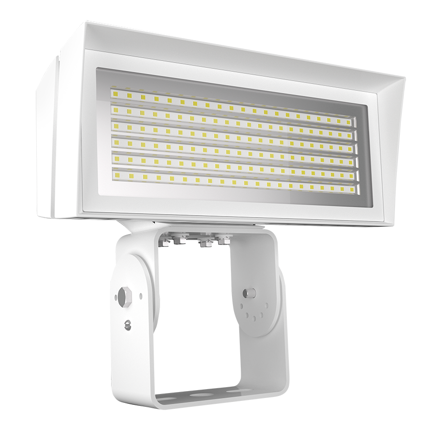 RAB FFLEDMYTW/7PR FFLED Field-Adjustable Medium LED Flood Light – 52W/80W Selectable – 3000K – 7467-9758 Lumens – 120-277V – NEMA 7-Pin Receptacle – Trunnion Mount – White Finish