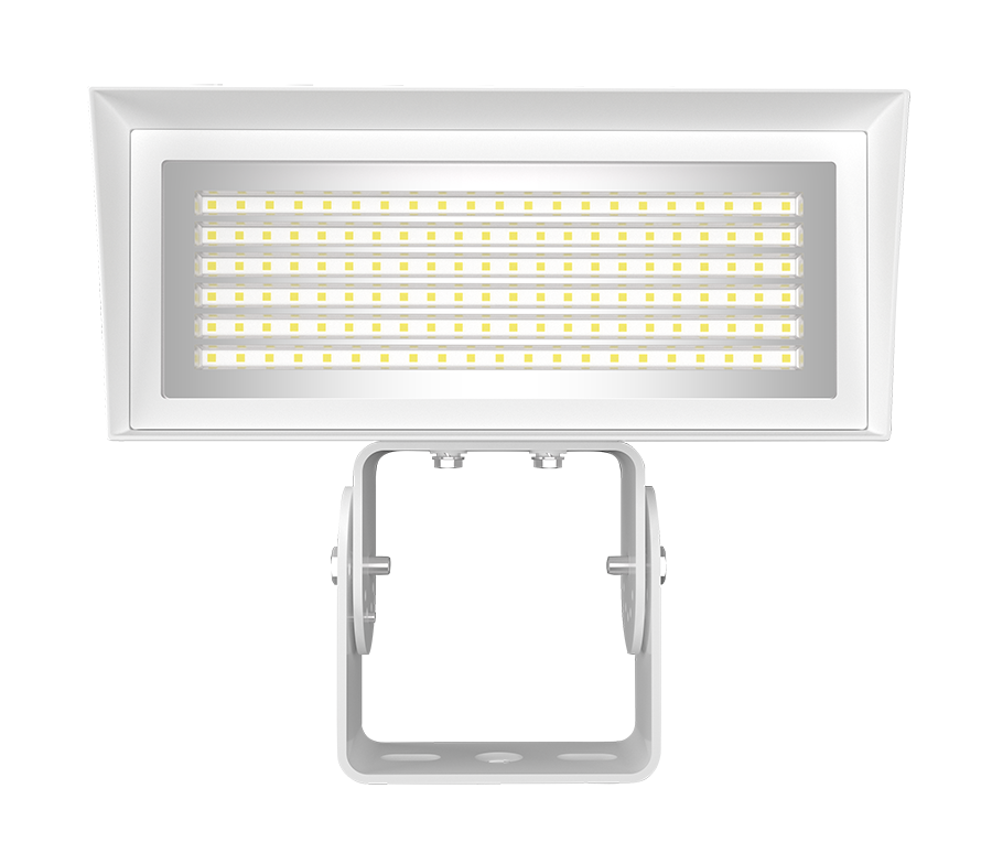 RAB FFLEDMTW FFLED Field-Adjustable Medium LED Flood Light – 52W/80W Selectable – 4000K/5000K Selectable – 8138-10813 Lumens – 120-277V – Trunnion Mount – White Finish