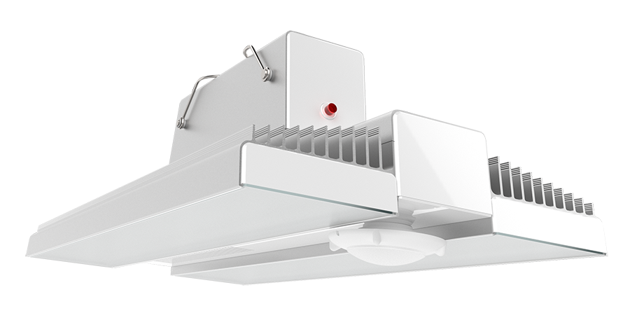 RAB RAIL175/PIR/E RAIL LED High Bay Light – 175W – 5000K – 25527 Lumens – 120-277V – PIR Occupancy Sensor – Emergency Battery Backup – Aluminum/White Finish