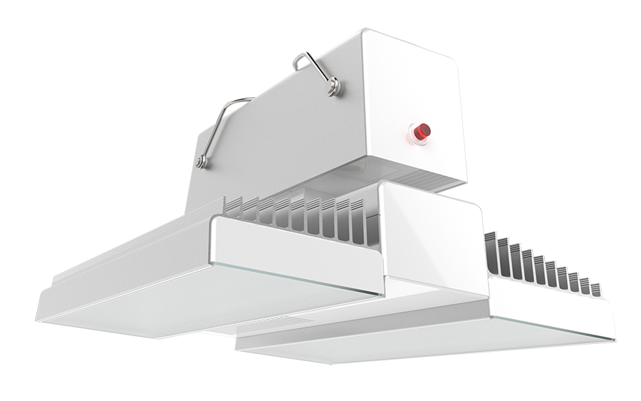 RAB RAIL90N/MVS/E RAIL LED High Bay Light – 90W – 4000K – 12185 Lumens – 120-277V – Microwave Motion Sensor – Emergency Battery Backup – Aluminum/White Finish