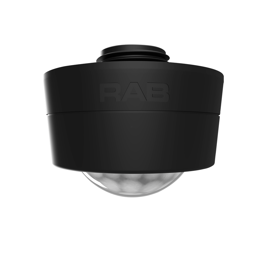 RAB PIR20B Sensor – Maximum 6 Meter Mounting Height – IP66 Rated – Indoor Use – Black Finish – 12V