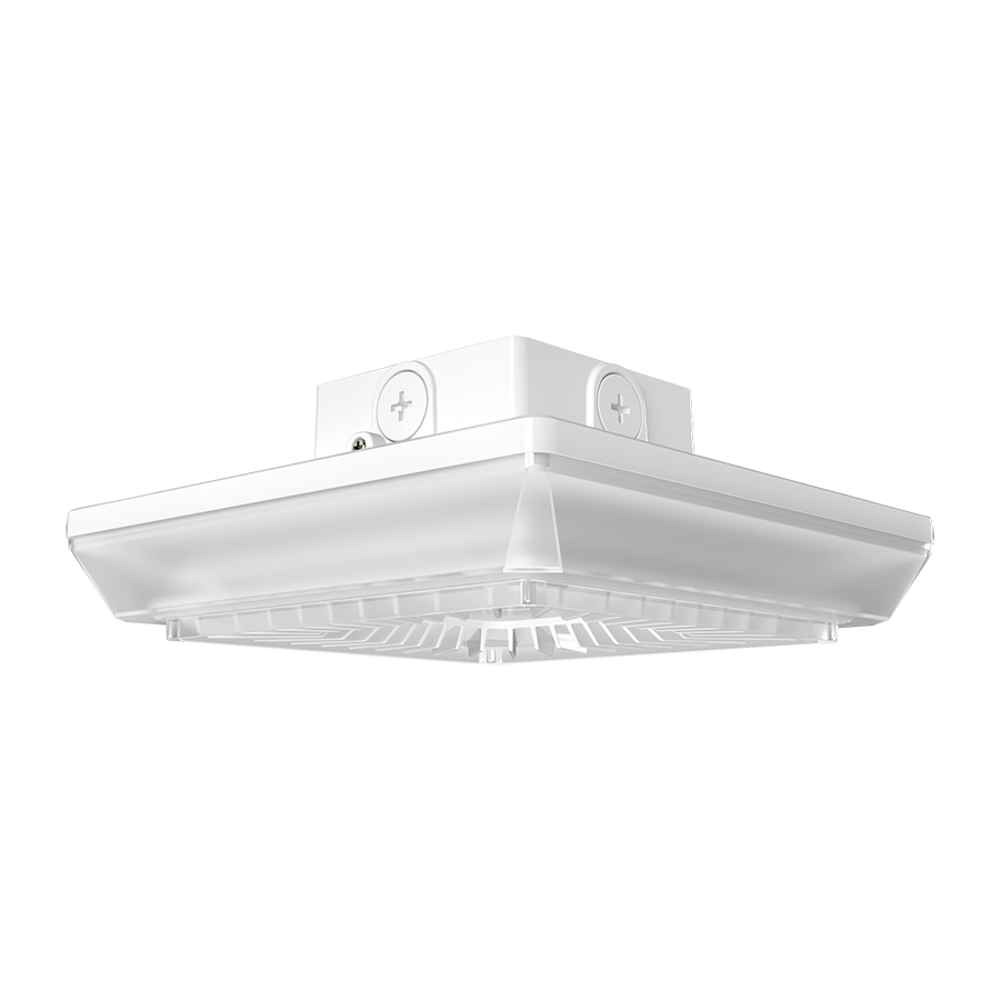 RAB PRT55SW PORTO Field-Adjustable Square LED Parking Garage Light – Selectable 30W/42W/55W – Selectable 3000K/4000K/5000K – 4233-7510 Lumens – 120-277V – Integrated Photocell – White Finish