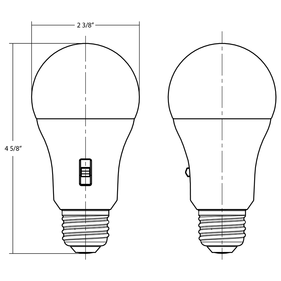 Dimension drawing of the RAB A19-14-9CCT-DIM A19 LED Light Bulb – 14W – 100W Equivalent – Selectable 2700K/3000K/3500K/4000K/5000K – 1500 Lumens – 120V – Medium E26 Base – 90 CRI – Dimmableshowing fixture dimensions and mounting measurements.