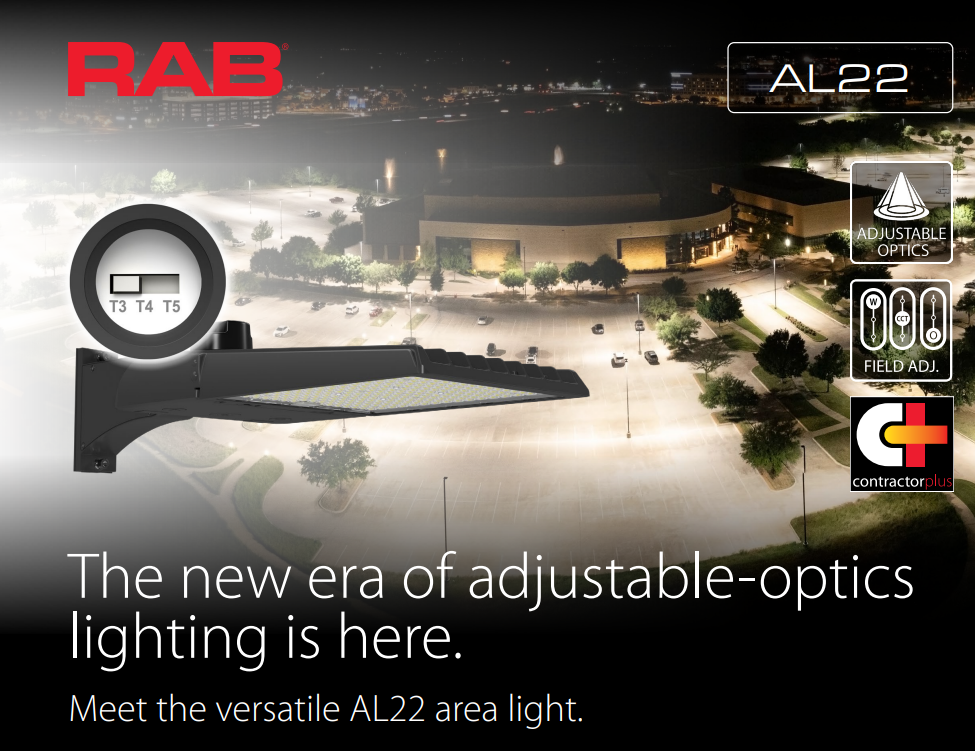 RAB AL22-150 AL22 LED Area Light – Selectable 80W/100W/150W – 3000K/4000K/5000K – 12720-22951 Lumens – Type III/IV/V Adjustable Distribution – 120-277V – Bronze Finish