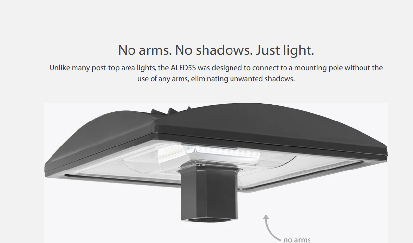 RAB ALED5S78N/D10 ALED Square LED Post Top Area Light – 78W – 4000K – Type V Distribution – 9587 Lumens – 0-10V Dimming  – 120-277V – Bronze Finish