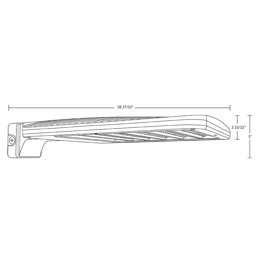 Dimension drawing of the RAB ALEDL2TWMW/480 ALEDL Type II LED Area Light – 170W-260W Selectable – 5000K – 24510-36458 Lumens – 480V – Wall Mount – White Finishshowing fixture dimensions and mounting measurements.