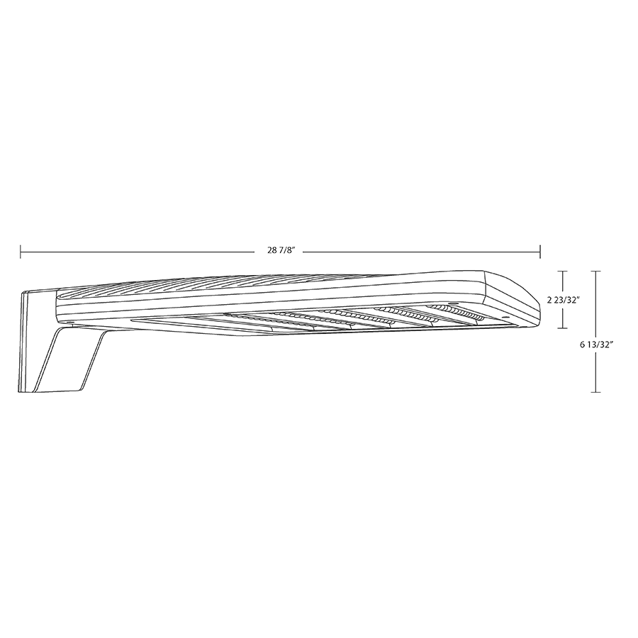 Dimension drawing of the RAB ALEDL5TNB/480 ALEDL Type V LED Area Light – 170W-260W Selectable – 4000K – 24929-36872 Lumens – 480V – Pole Mount – Black Finishshowing fixture dimensions and mounting measurements.