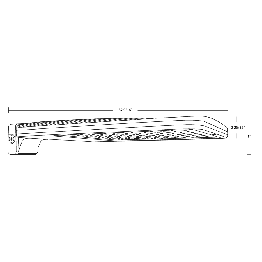 Dimension drawing of the RAB ALEDXL5TWM/480/WS4 ALEDXL Type V LED Area Light – 300W-385W Selectable – 5000K – 39963-49583 Lumens – 480V – Wall Mount – WattStopper Sensor with 20ft Lens – Bronze Finishshowing fixture dimensions and mounting measurements.