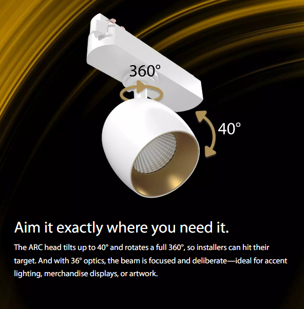 RAB ARCPMB ARC Track Light – Pendant Mount – 10W – 3000K – 776 Lumens – 120V – 36° Beam Angle – Black Finish