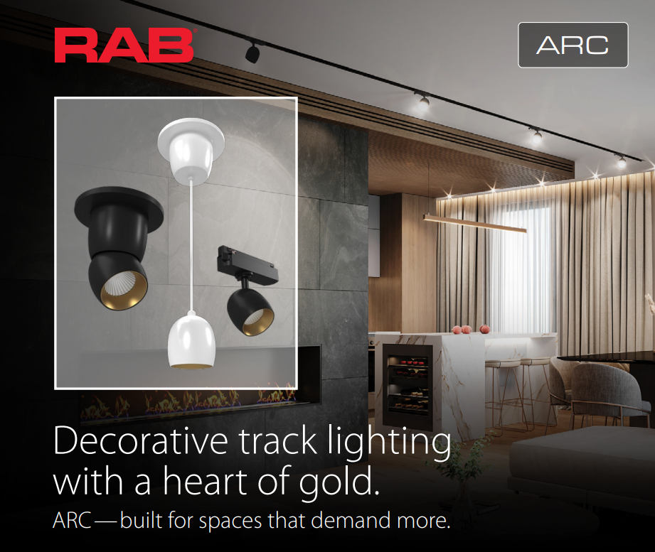 RAB ARCPMB ARC Track Light – Pendant Mount – 10W – 3000K – 776 Lumens – 120V – 36° Beam Angle – Black Finish