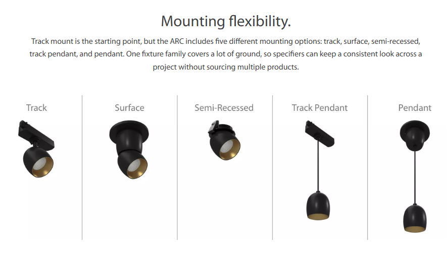 RAB ARCPMB ARC Track Light – Pendant Mount – 10W – 3000K – 776 Lumens – 120V – 36° Beam Angle – Black Finish