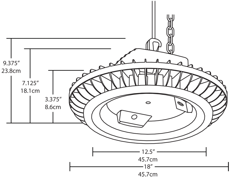 RAB BAYLED78W/D10 LED Round High Bay – 78W – 5000K – 11311 Lumens – 120-277V – 0-10V Dimmable – Hook & Cord Mount – White Finish