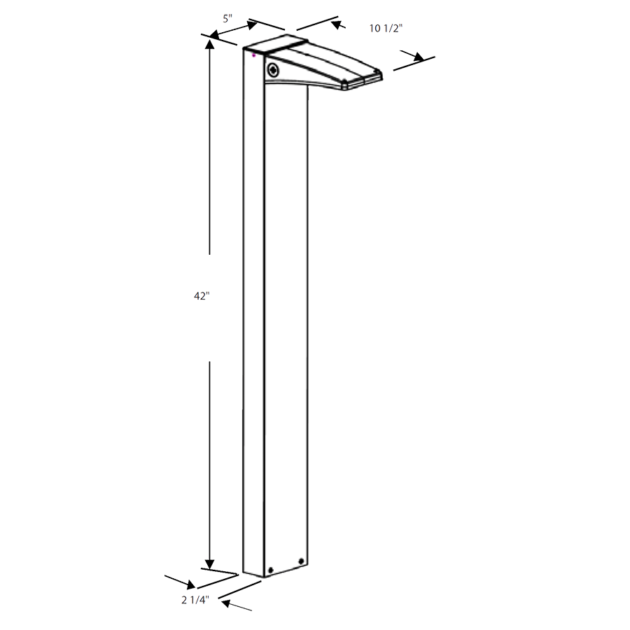 Dimension drawing of the RAB BLEDS BLED Small Field-Adjustable LED Bollard – 10W/13W/16W Selectable – 3000K/4000K/5000K Selectable – 833-1720 Lumens – 120-277V – Integrated Photocell – Bronze Finishshowing fixture dimensions and mounting measurements.