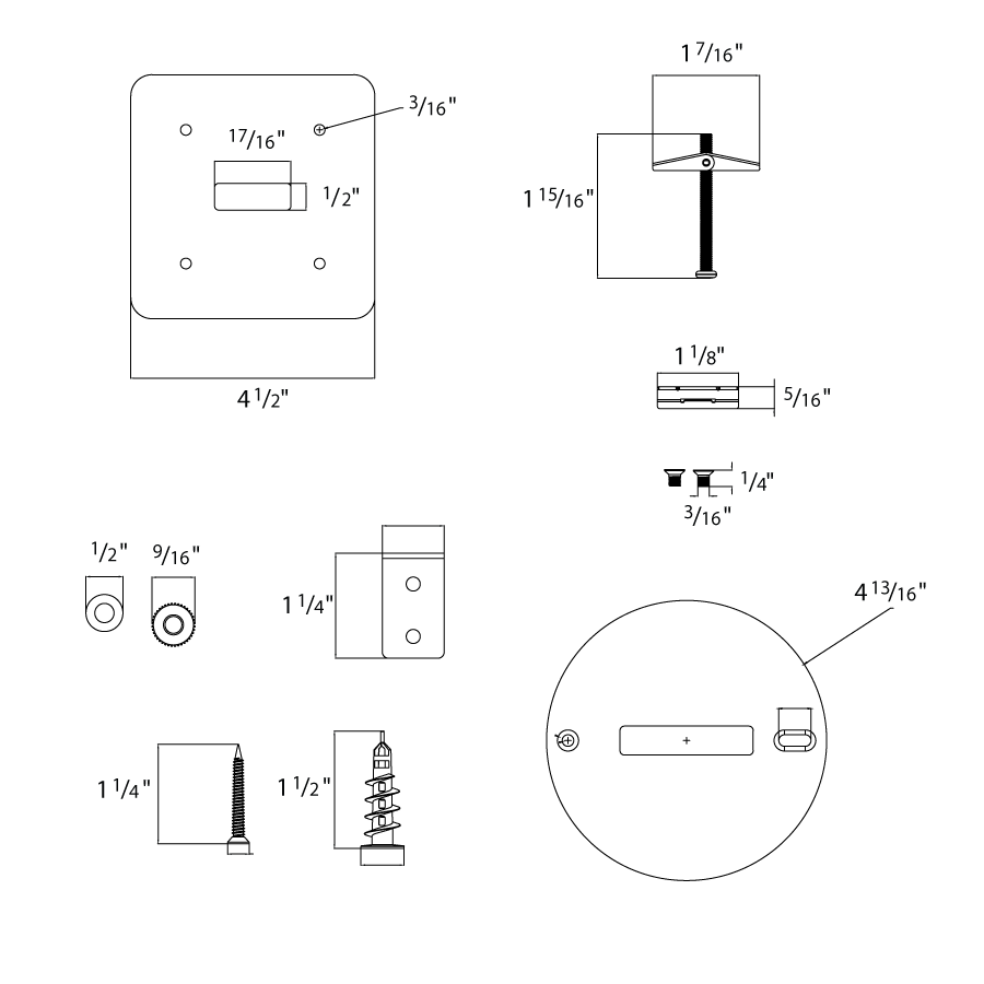 Dimension drawing of the RAB BOAE-SM BOA EDGE Ceiling and Wall Mount Kitshowing fixture dimensions and mounting measurements.