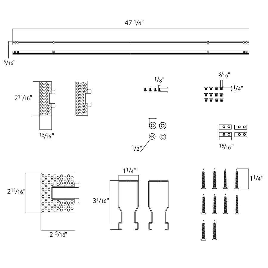 Dimension drawing of the RAB BOAE-SRMK4 BOA EDGE 4ft Sensor Recessed Mounting Kit – White Finishshowing fixture dimensions and mounting measurements.
