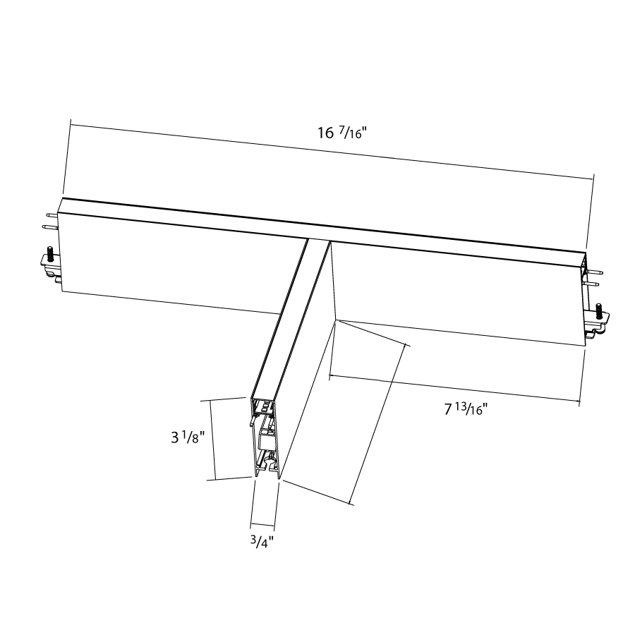 Dimension drawing of the RAB BOAE-T/B BOA EDGE T Connector Module for Downlight Configurations – Black Finishshowing fixture dimensions and mounting measurements.