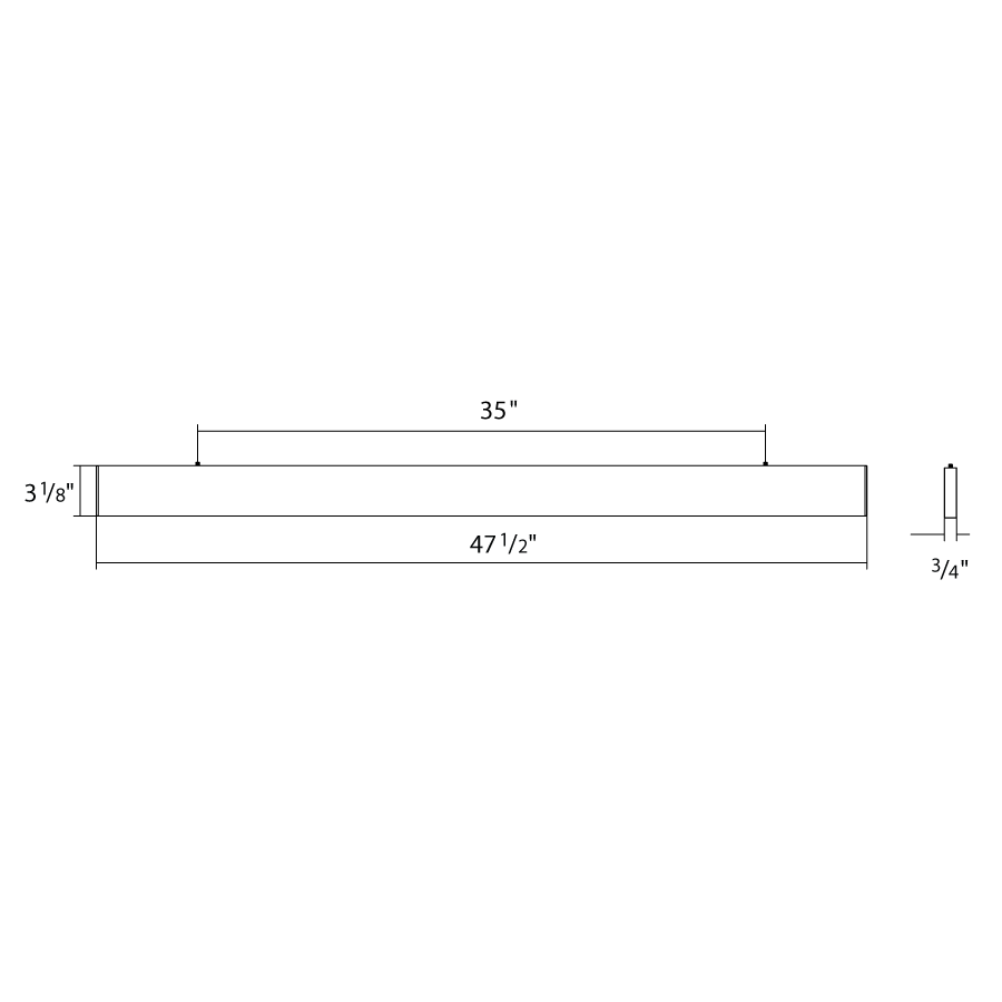 Dimension drawing of the RAB BOAE4PUB BOA EDGE Field-Adjustable 4ft Up/Down LED Pendant Linear Light – Up to 40W – 3000K/3500K/4000K Selectable – 5139-5661 Lumens – 120-277V – Flat Lens – Black Finishshowing fixture dimensions and mounting measurements.