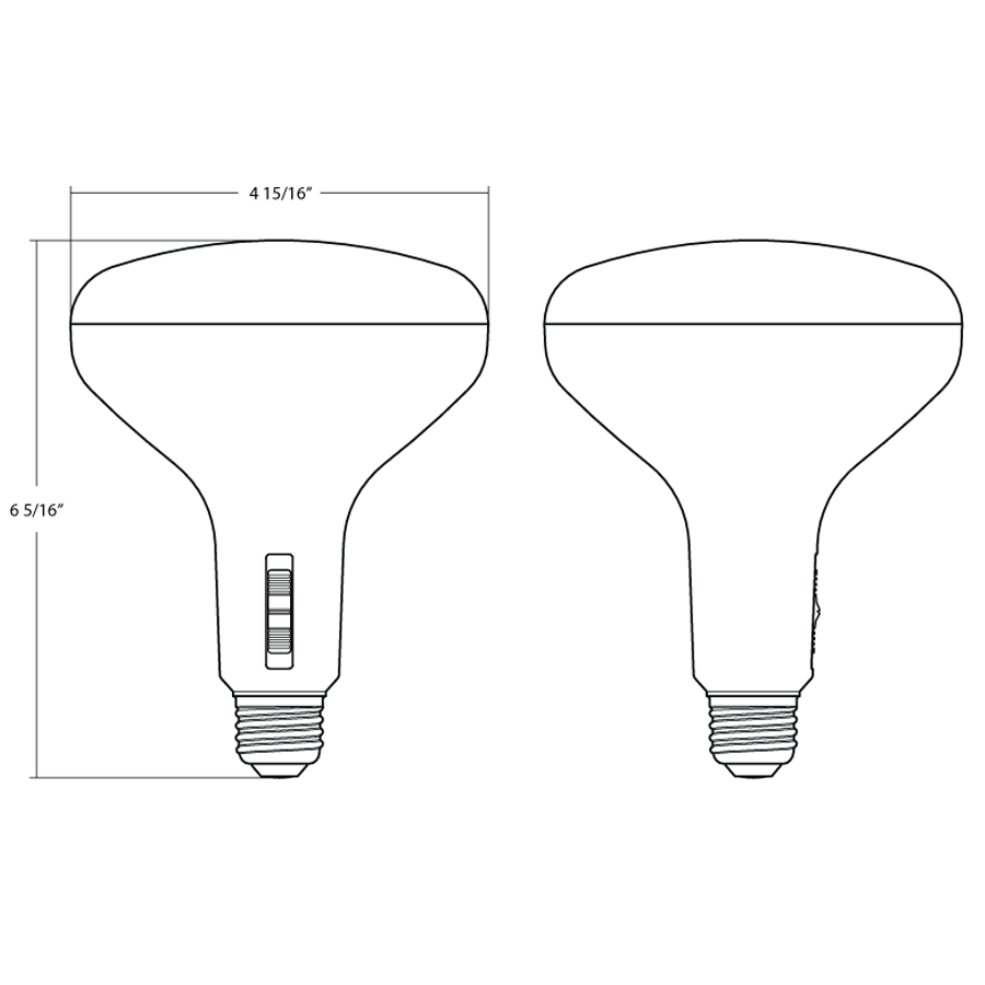 Dimension drawing of the RAB BR40-11-9CCT-DIM BR40 LED Flood Bulb – 11W – 85W Equivalent – Selectable 2700K/3000K/3500K/4000K/5000K – CRI90 – Dimmable – 1080 Lumens – 120Vshowing fixture dimensions and mounting measurements.