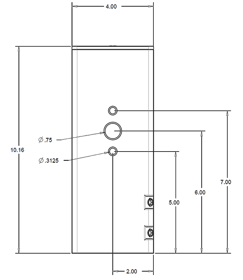 Dimension drawing of the RAB BTA4-XL Universal 4-Fixture Tenon Adapter – For ALED Series – Bronze Finishshowing fixture dimensions and mounting measurements.