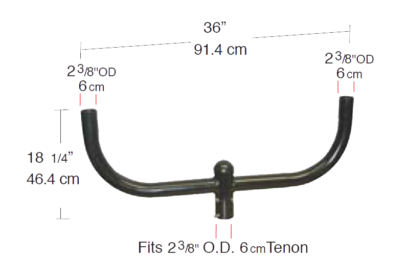Dimension drawing of the RAB BULL2 2-Light Bullhorn Tenon Adaptershowing fixture dimensions and mounting measurements.