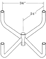 Dimension drawing of the RAB BULL4 4-Light Bullhorn Tenon Adapter – 90 Degree Configurationshowing fixture dimensions and mounting measurements.