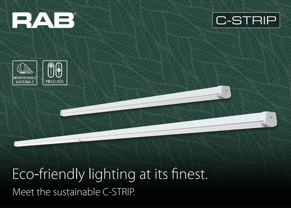 RAB CS4/E C-STRIP LED Strip Light – 4ft – Selectable 18W/27W/36W – 3500K/4000K/5000K – 2748-5487 Lumens – 120-277V – Emergency Battery Backup – Junction Box Adapter & V-Hooks Included