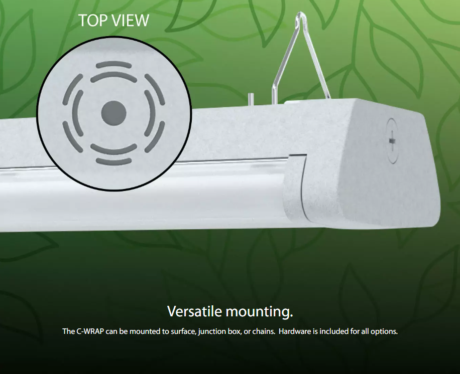 RAB CW2/MVS/E C-WRAP Field-Adjustable LED Wraparound Light – 2ft – Selectable 11W/17W/22W – Selectable 3500K/4000K/5000K – 1503-3040 Lumens – 120-277V – Microwave Occupancy Sensor – Emergency Battery Backup – Seashell Finish