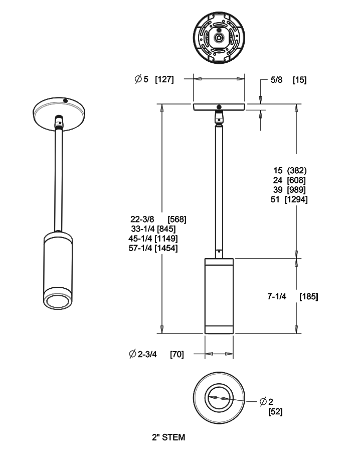 RAB CDLED2PS-10W-WW935-Z 2" Pendant Cylinder Light – Stem Mount – 10W – 3500K – Wide Beam – 617 Lumens – 120-277V – Bronze Finish