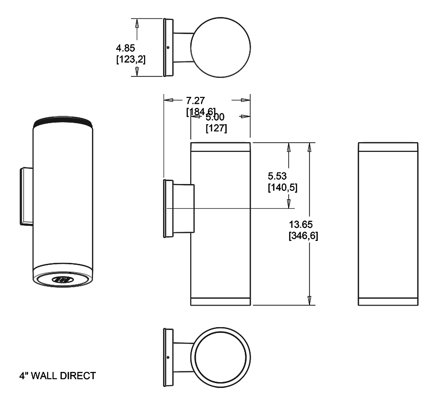 RAB CDLED4WD-20W-80D950-Z 4" Wall Mount Downlight Cylinder Light – 20W – 5000K – 80° Beam Angle – 1843 Lumens – 120-277V – Bronze Finish