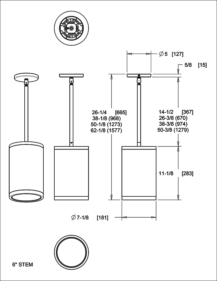 RAB CDLED6PS-26W-80D930-Z 6" Pendant Cylinder Light – Stem Mount – 26W – 3000K – 80° Beam Angle – 2336 Lumens – 120-277V – Bronze Finish