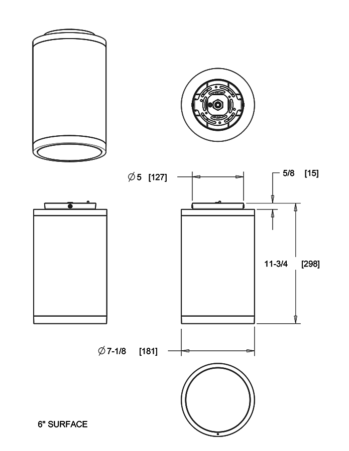RAB CDLED6S-26W-80D930-Z 6" Surface Mount Cylinder Light – 26W – 3000K – 80° Beam Angle – 2336 Lumens – 120-277V – Bronze Finish