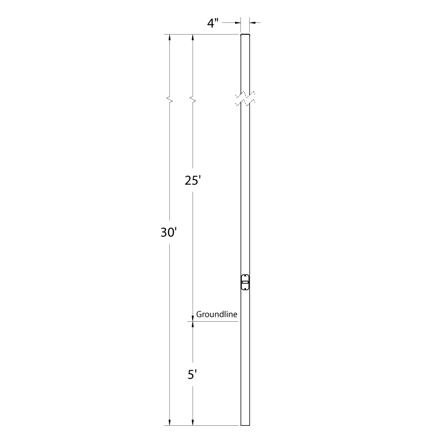 RAB CDS5-25D Composite Direct Burial Square Light Pole – 30 Ft Overall Height – 25 Ft Mounting Height – Drilled