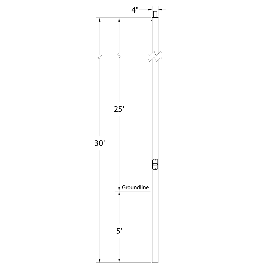 RAB CDS5-25WT Composite Direct Burial Square Light Pole – 30 Ft Overall Height – 25 Ft Mounting Height – Welded Tenon