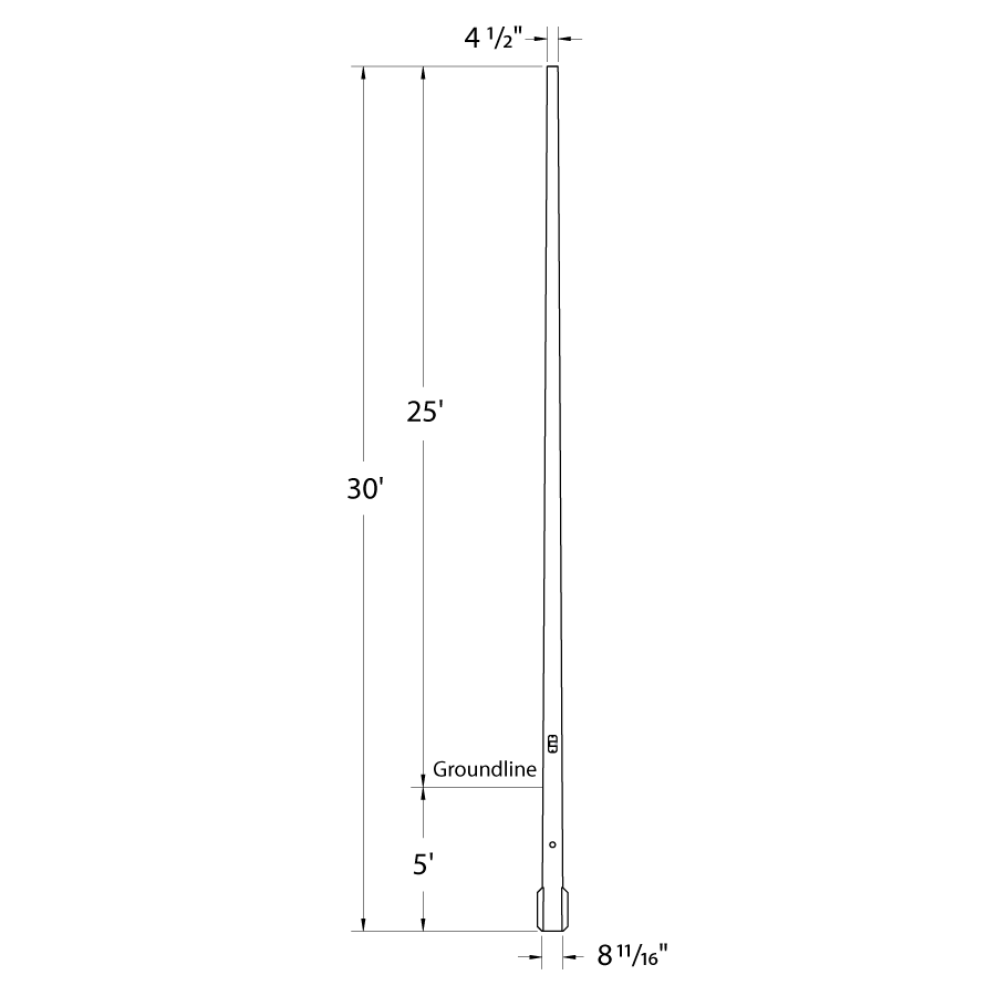 RAB CDTR5-25D Composite Direct Burial Round Tapered Light Pole – 30 Ft Overall Height – 25 Ft Mounting Height – Drilled