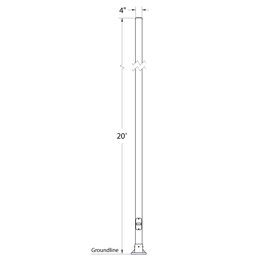 RAB CS-20D Composite Square Light Pole – 20 Ft Mounting Height – Anchor Base – Drilled