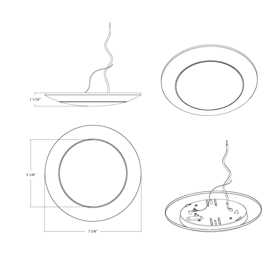 Dimension drawing of the RAB DISK34-6 DSK34 LED Disk Light – 6" Round – 15W – Selectable 3000K/3500K/4000K/5000K/6500K – 1238-1352 Lumens – 120V – TRIAC Dimmable – 90 CRI – White Finishshowing fixture dimensions and mounting measurements.