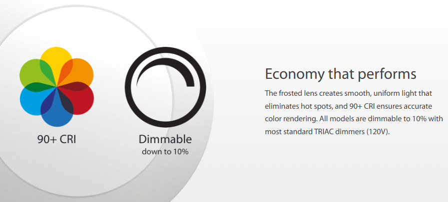 RAB DISK34-6 DSK34 LED Disk Light – 6" Round – 15W – Selectable 3000K/3500K/4000K/5000K/6500K – 1238-1352 Lumens – 120V – TRIAC Dimmable – 90 CRI – White Finish