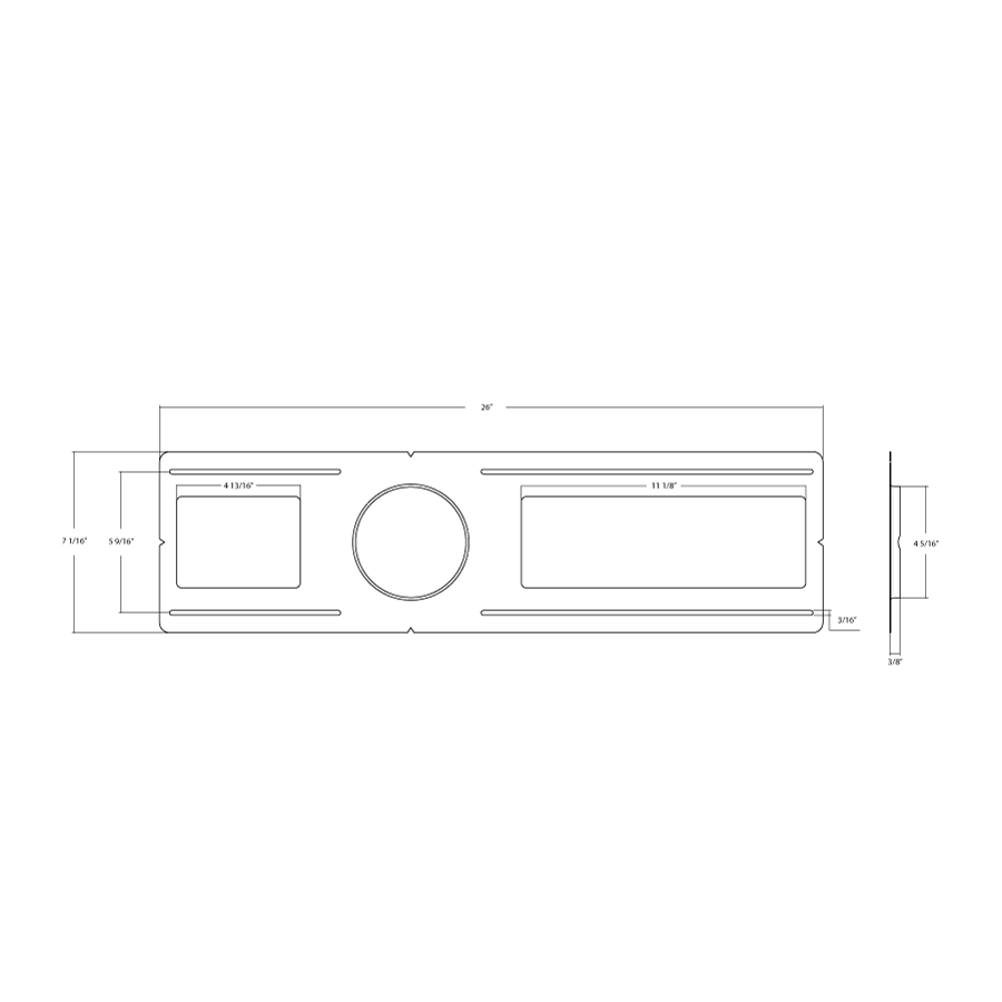 Dimension drawing of the RAB DLPLATE/WFR4 WFR Wafer Mounting Plate – 4 Inch – Without Nailer Barshowing fixture dimensions and mounting measurements.