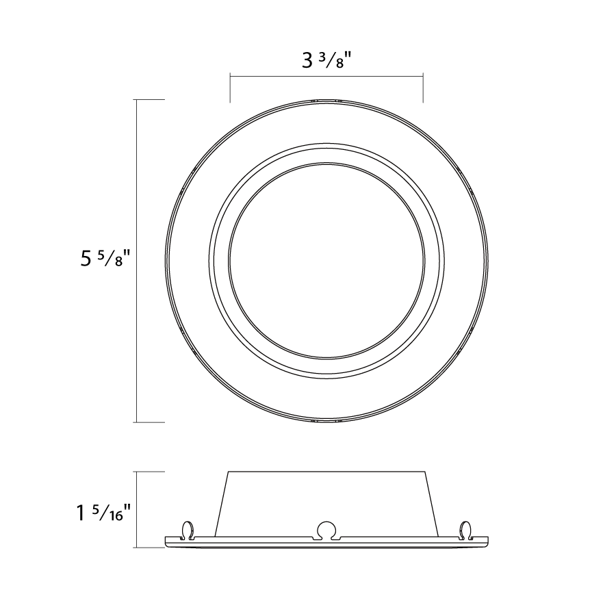 Dimension drawing of the RAB DLTRIM/CRLEDFA4R-HW CRLEDFA 4-Inch Smooth Trim – Haze Silver Cone with White Finishshowing fixture dimensions and mounting measurements.