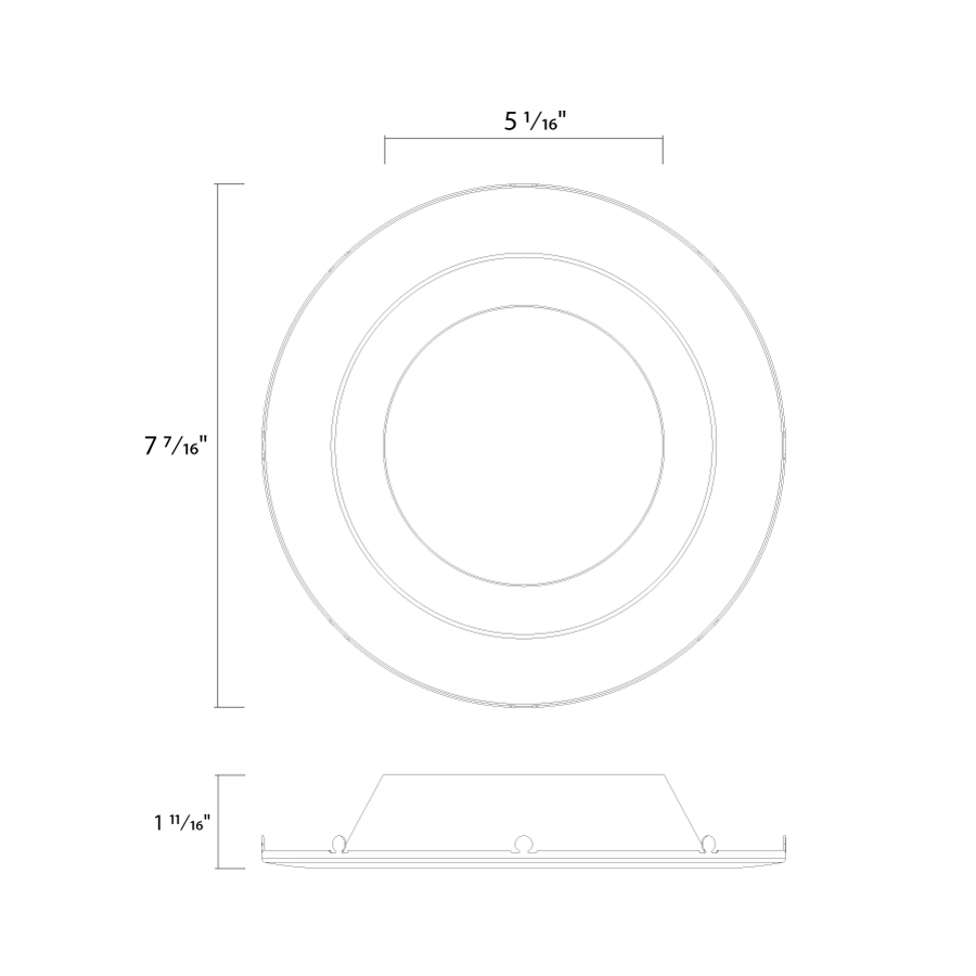Dimension drawing of the RAB DLTRIM/CRLEDFA8R-BRS CRLEDFA 8-Inch Smooth Trim – Bronze Finishshowing fixture dimensions and mounting measurements.